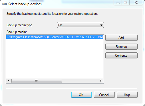 Select Backup Devices window 2
