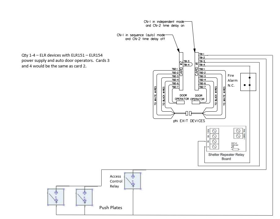 Plan showing ELR devices with ELR151- ELR154 power supply and auto door operators. Cards 3 and 4 would be the same as card 2.