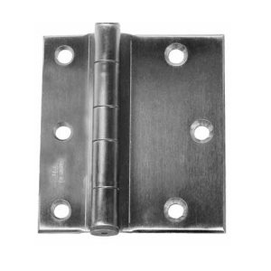 A 5-knuckle full surface metal door hinge standard weight with two rectangular plates connected by a central cylindrical pin. The left plate has three screw holes arranged vertically, and the right plate has three screw holes arranged in two rows. The hinge has a brushed metallic finish.