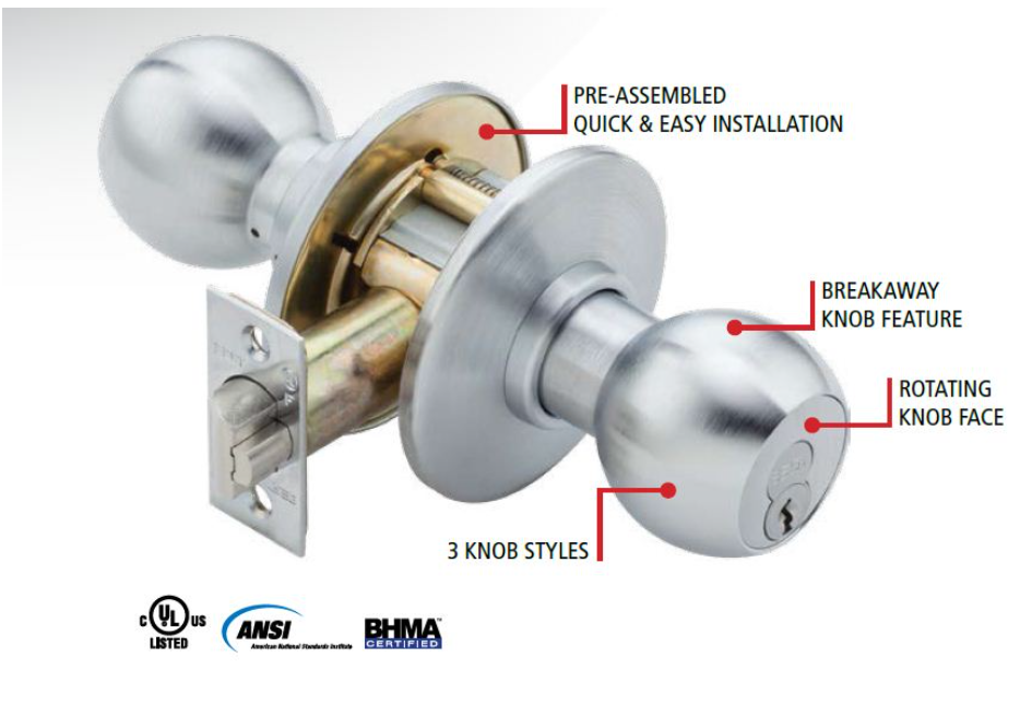 Image of an 8K Knob lockset assembeled off of the door.